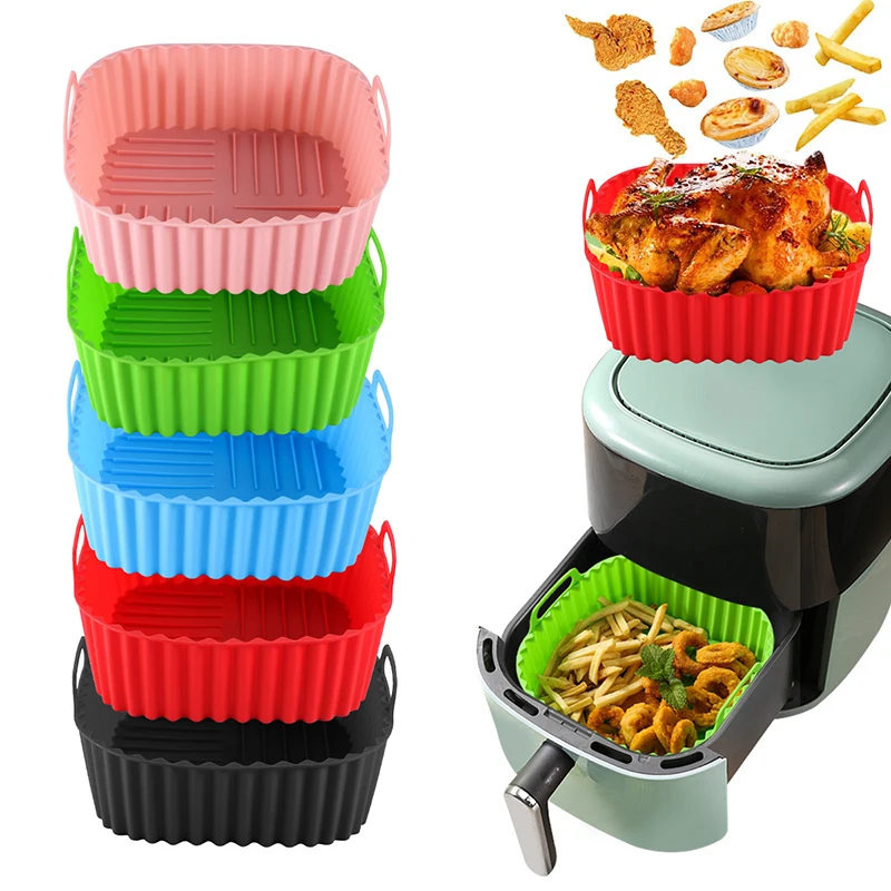 

1PC Air Fryer Silicone Baking Tray Mat Circular High-Temperature Resistant Foldable Food Grade Double Ear Baking Tray