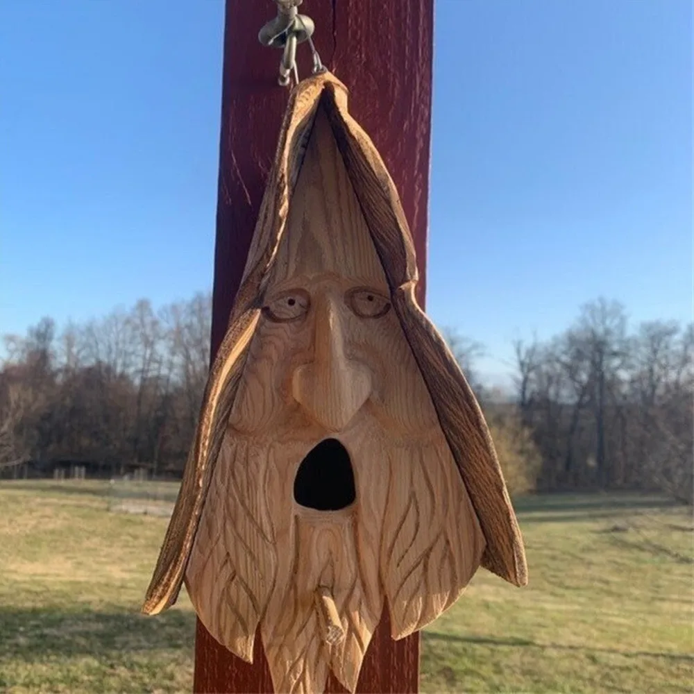 Bird Feeder for Courtyard Decoration, Old Man's Head Hanging Pieces on Trees, Resin Crafts, Birdhouse