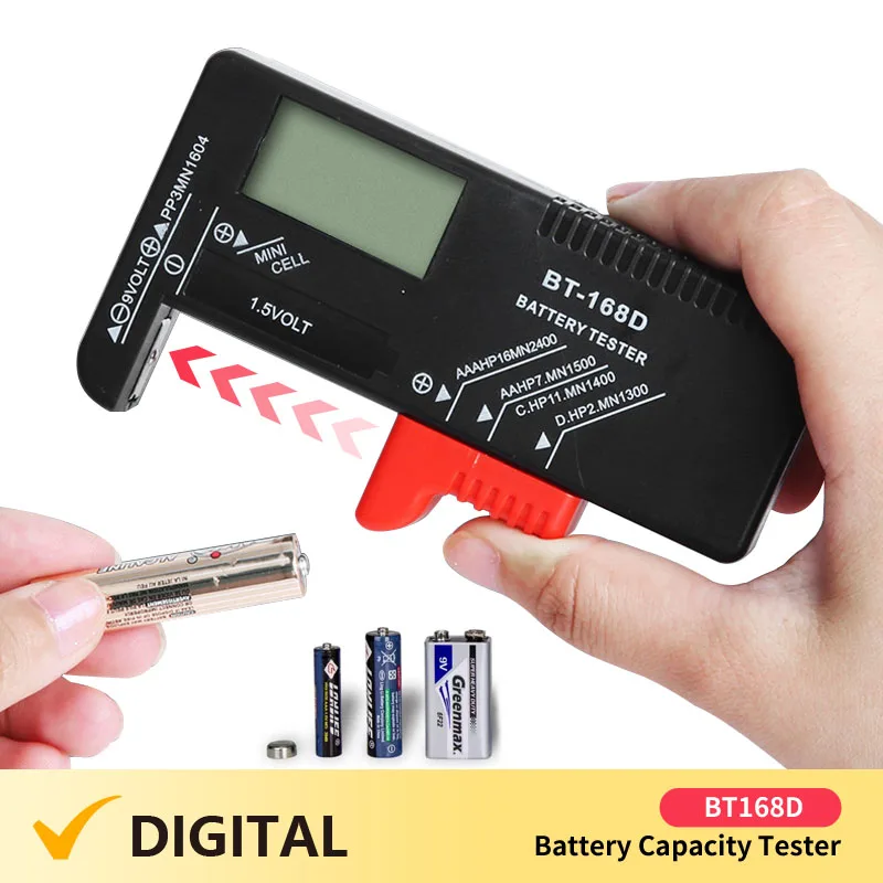 BT168D  Digital Battery Capacity Tester LCD Checker for 9V 1.5.V AA AAA Cell C D Batteries diagnostic tool