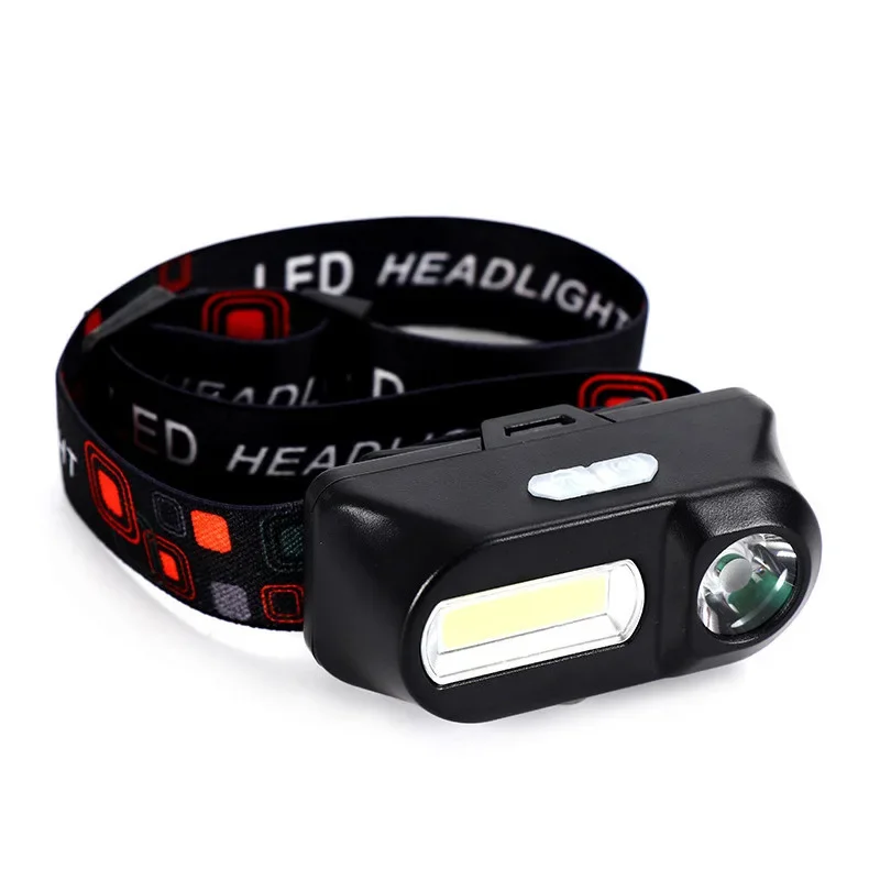 Headwear strong light flashlight induction outdoor emergency camping USB charging dual light source near and far bald lamp