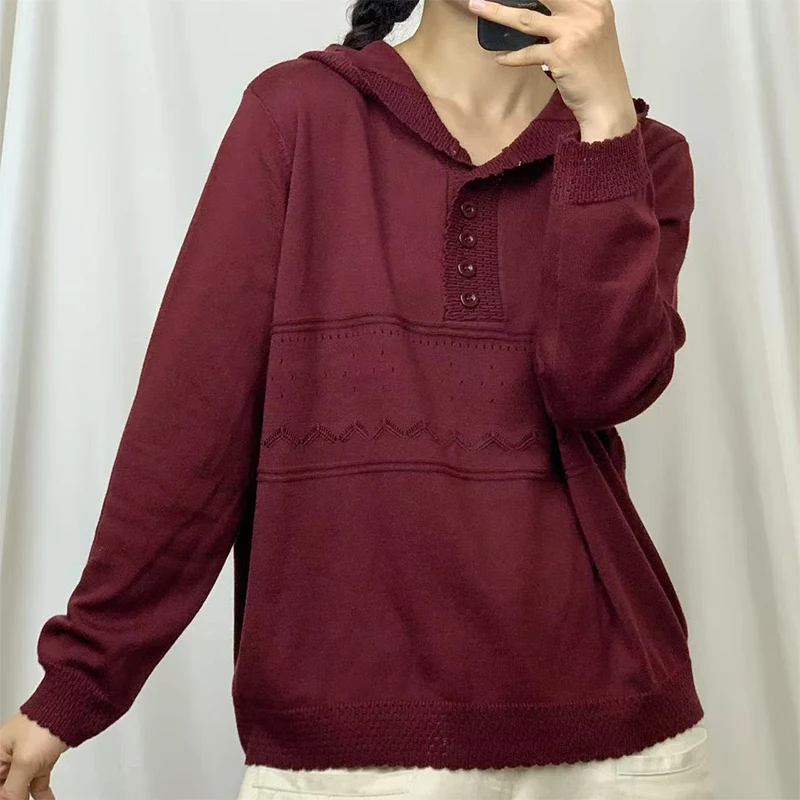 Masss Wasss marque 2025 automne pull ample femmes mode Vintage classique à capuche chandails dames de luxe élégant coton pulls
