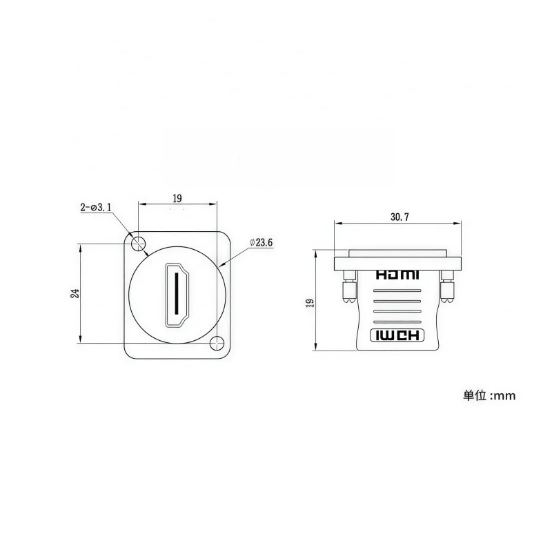 D-Type Round Hole Module HDMI Dual-Sided Direct Plug Female Socket High-Definition Video Dual-Channel Connector Elbow