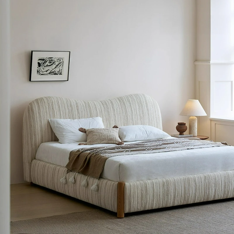 

Fabric bed wabi wind bedroom solid wood soft bed striped French children's bed