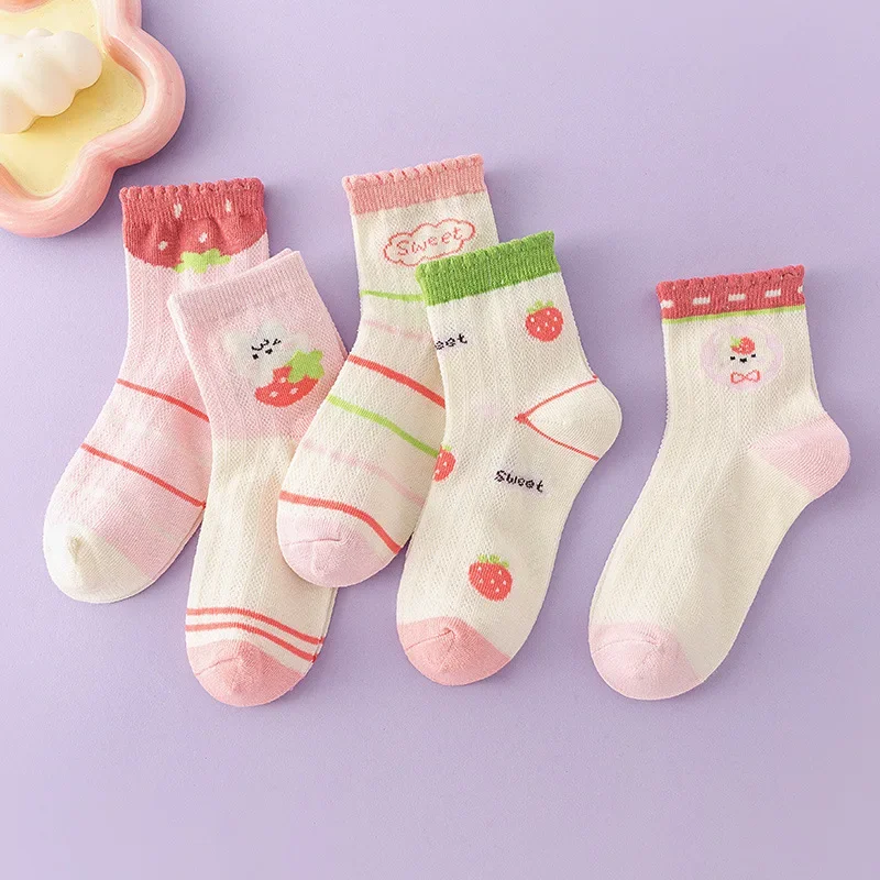 

2024 5Pairs 1 To 12 Years Children's Socks Spring Summer Baby Boys Girls Cotton Mesh Breathable Thin Soft Cute Socks Kids Socks