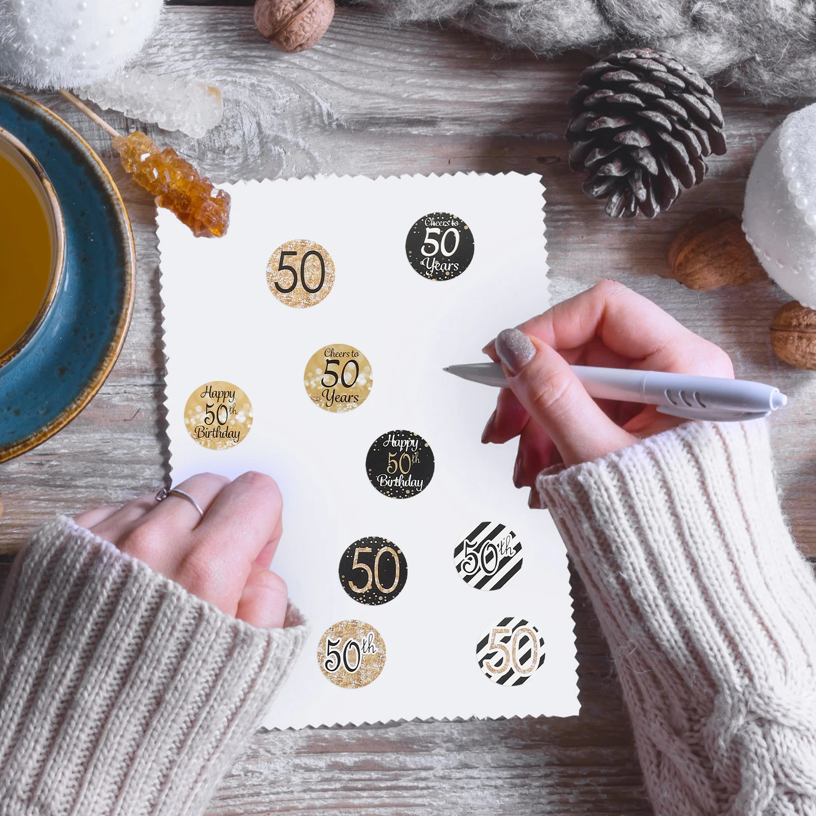 216pcs 50Th Birthday Sticker Decorative Adhesive Decals For Party Favors Gift Packaging Clothing Photo Accessory Birthday Decals