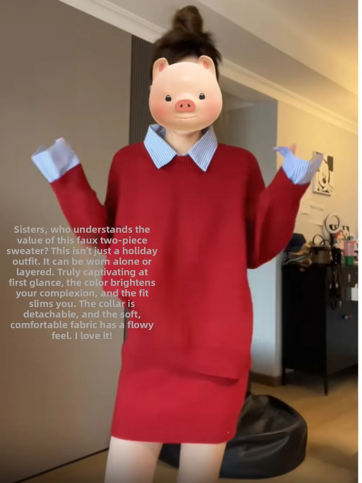 

Early Autumn Red Sweater Skirt Set Korean Sle High-End Feelings Women's Faion Two-Piece Suit Long Sve Collar