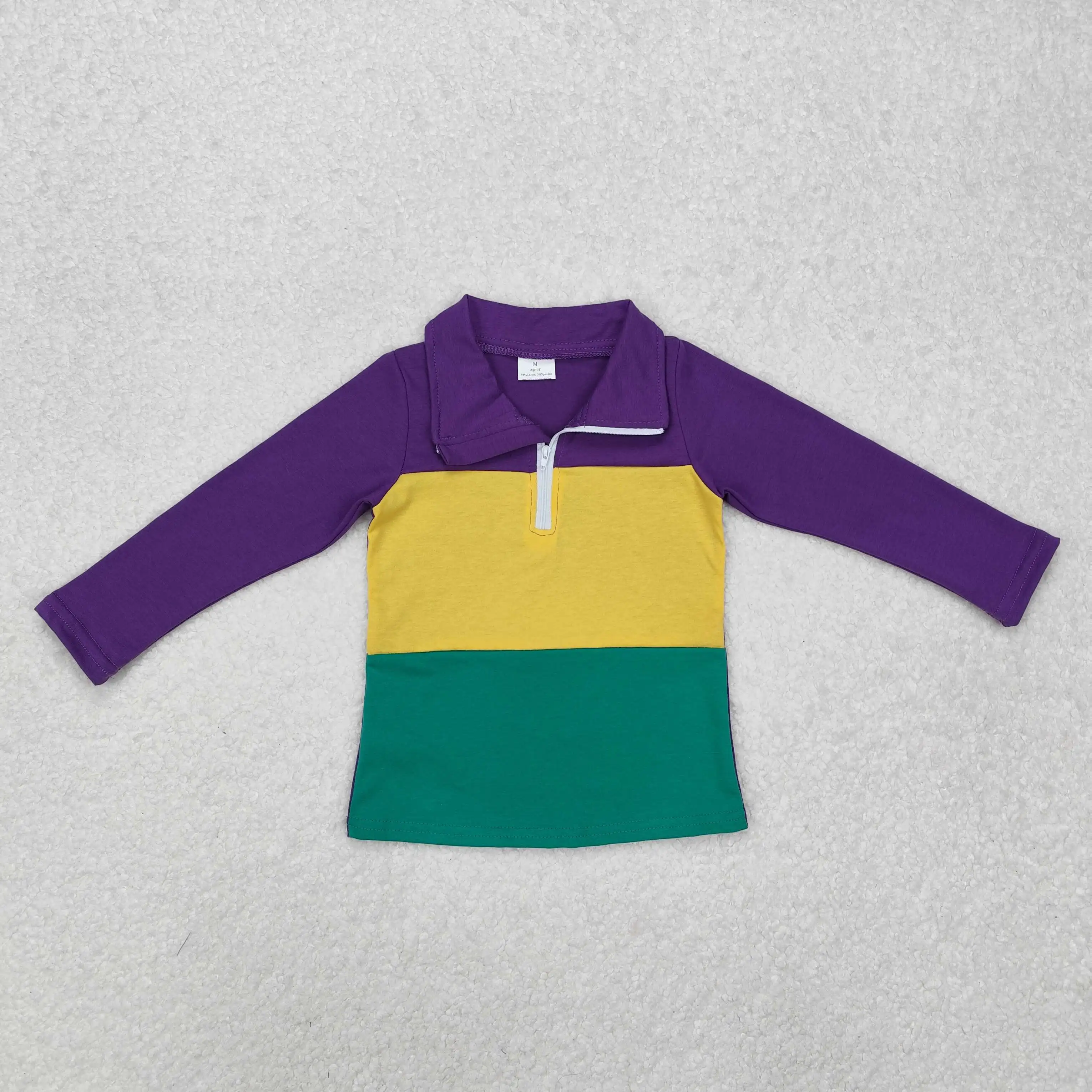 Wholesale Children Long Sleeves Mardi Gras Infant Kids Zipper Tee T-shirts Baby Boy Shirt Toddler Lapel Cotton Pullover Top