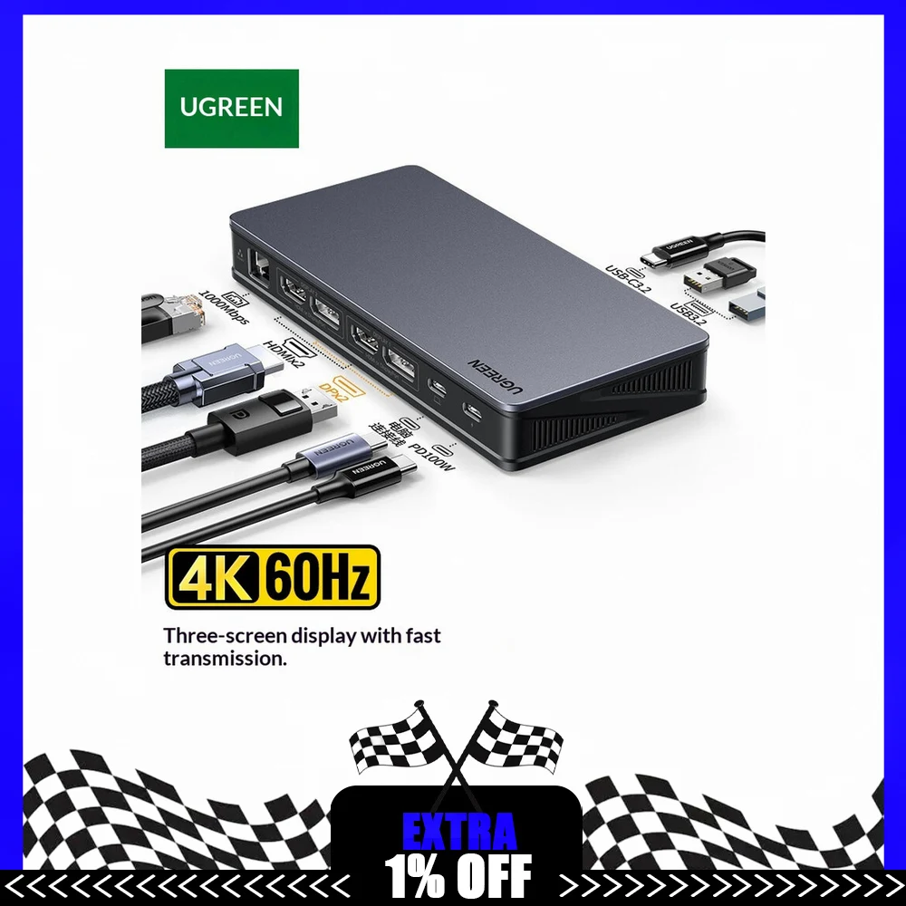 UGREEN 90912 USB C Hub with HDMI DisplayPort USB 3.2 Thunderbolt 3 4 Type C Multiport Docking Station Adapter