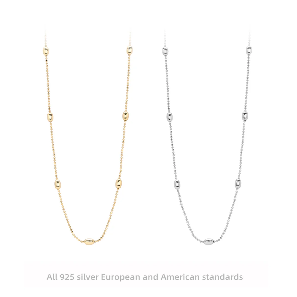 

Korean 925 Sterling Silver New Style Necklace Spaced Rice Bead & Bean Style, Niche Minimalist Fashion Versatile Collarbone Chain
