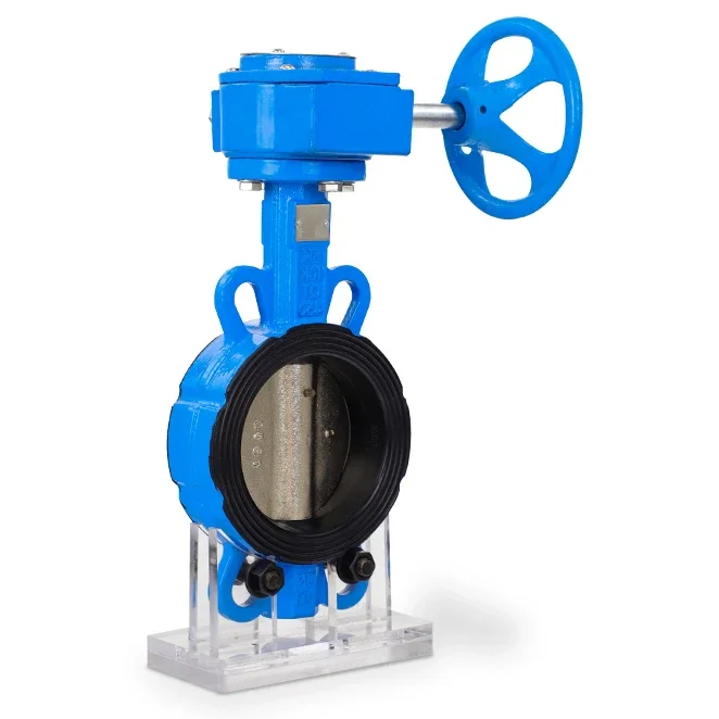 Manual iron body wafer worm gear reducer 9 inches d.i butterfly valve with gear-box l