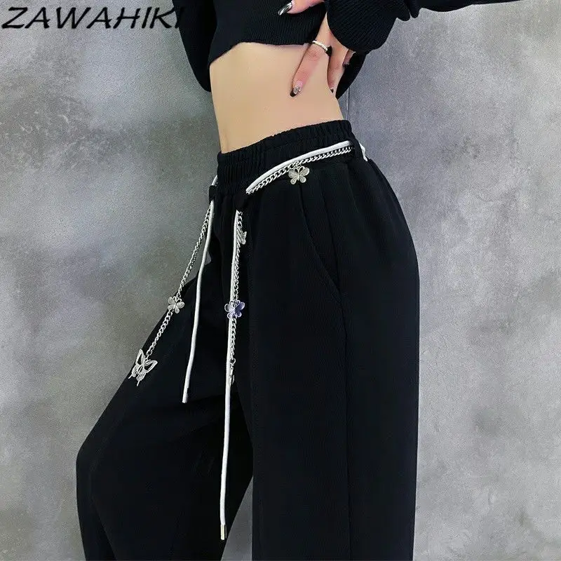 

ZAWAHIKI Joggers Women Solid Color Korean Fashion Loose All Match Fashion Casual Straight Sporty Vintage Teenagers Pants Mujer