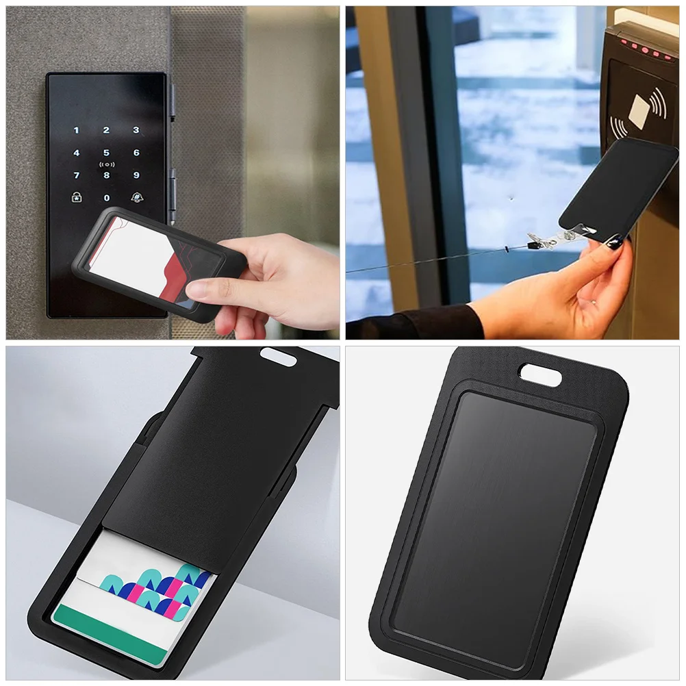 8pcs Black Card Holder Id Card Sleeve Vertical Name Badge Holder Reusable Slide Open Abs Material Office Work School