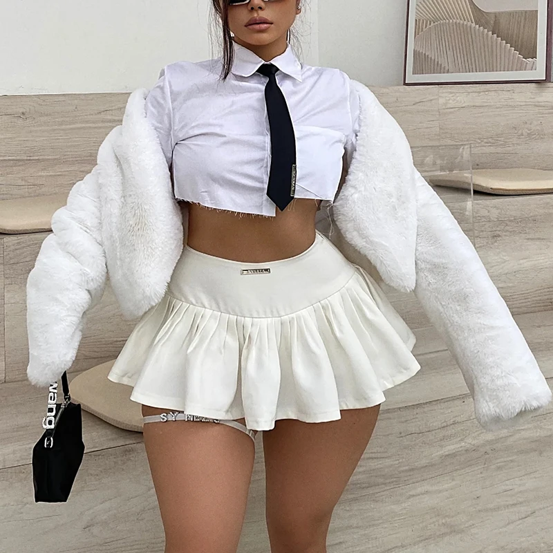 Y2K Vintage White Micro Mini Skirt Korean Fashion Kawaii Super-short Pleated Skirts Spicy Girl High Waist Bodycon Club Night