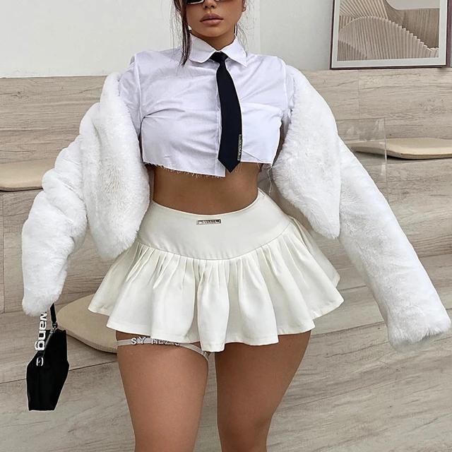 Y2K Vintage bianco Micro minigonna moda coreana Kawaii gonne a pieghe Super corte ragazza piccante vita alta aderente Club Night AliExpress