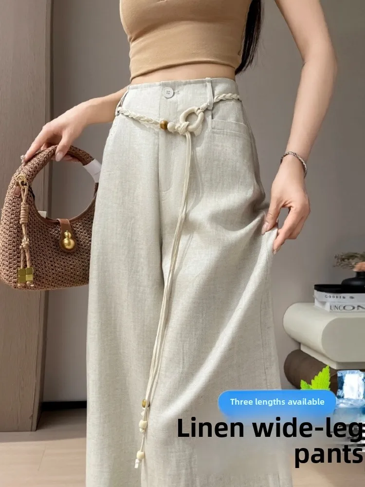 Yellow Wide Leg Pants Women's Thin High Waist Drape Design Ice Silk Suit Pants Commute Style Korean Version Pocket Detail