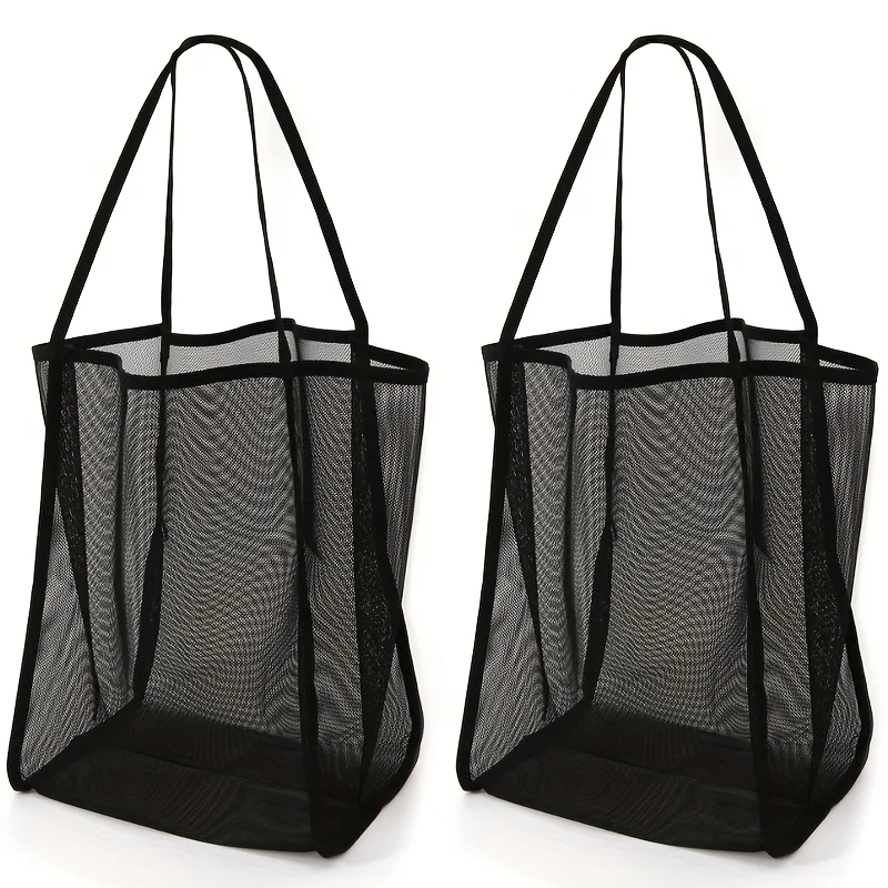 Extra Large Foldable Mesh Tote with Sturdy Handles, Durable Polyester Storage Bag for Beach Toys, Shells, Clothes & Towels