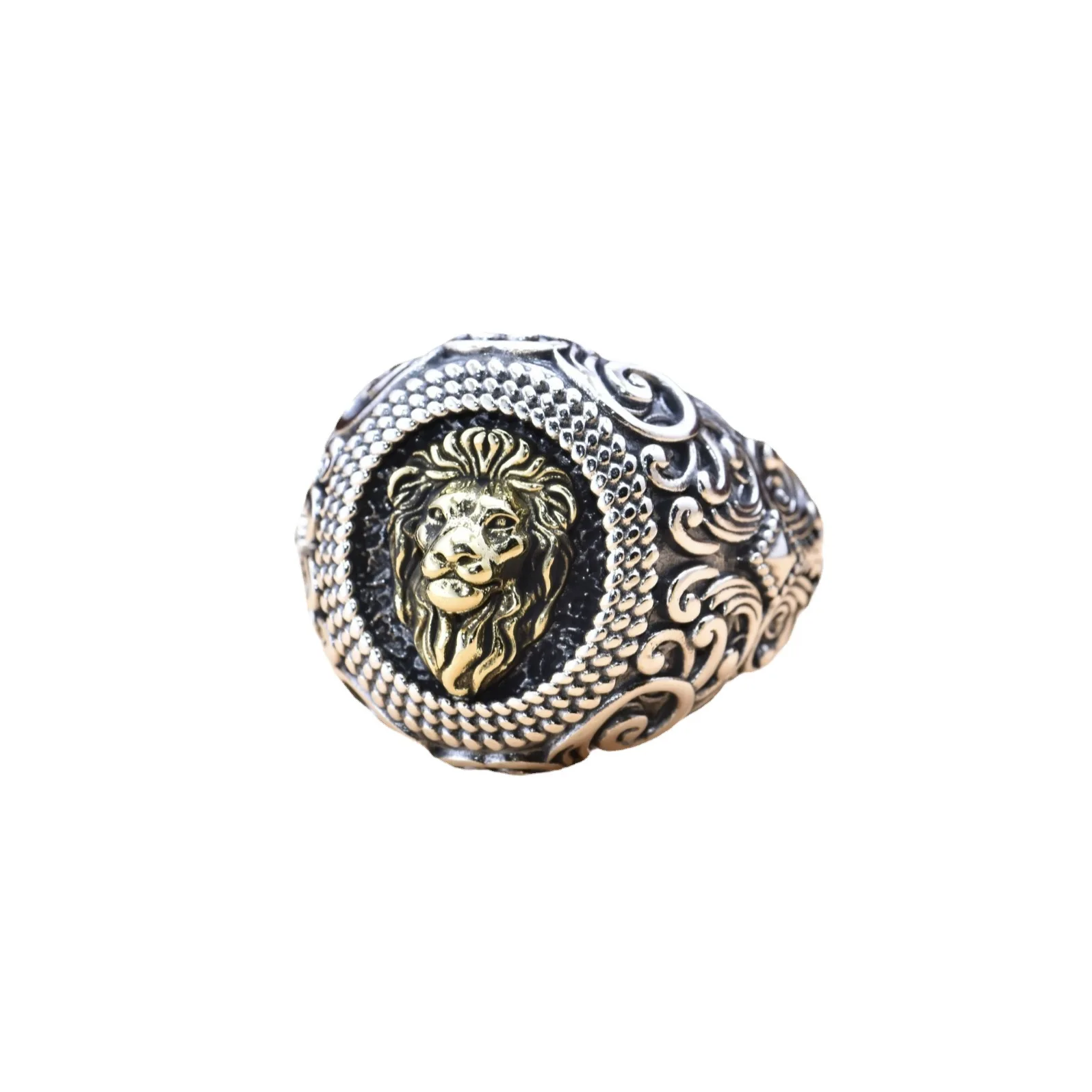 Pure silver retro Thai silver men's fashionable lion domineering ancient vine totem pattern ethnic style atmospheric index finge