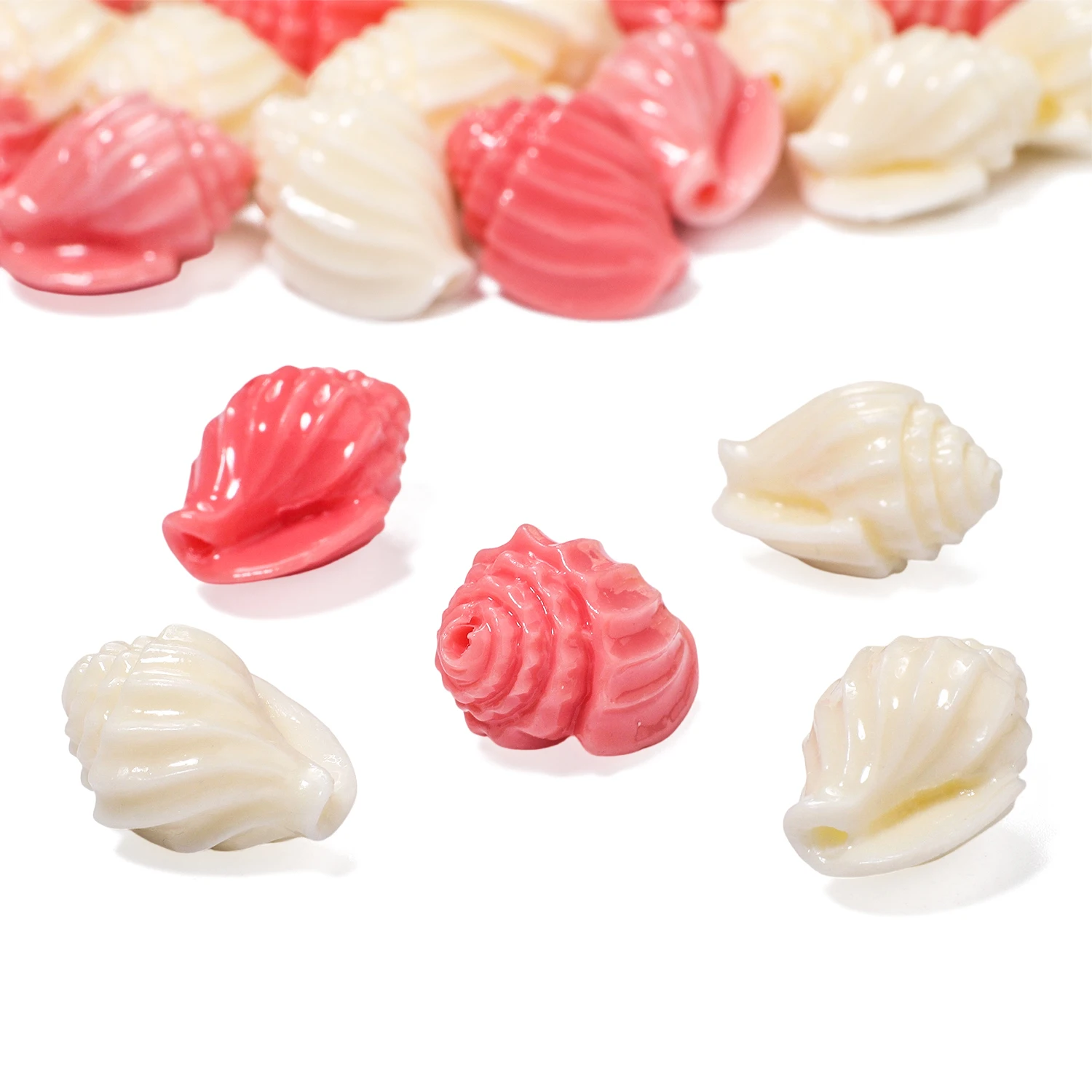 10 Stück rosa Muschelperlen aus Muschelpulver, geschnitzte Perlen, lose Perlen für handgefertigte Kunsthandwerke, Armbänder, Ohrringe, Schmuckherstellung, Großhandel