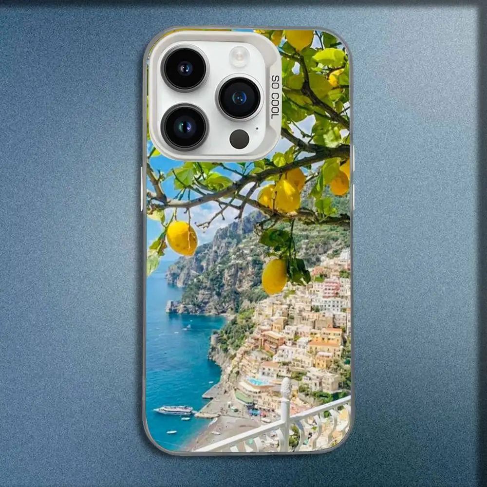 เคสโทรศัพท์ลายชายฝั่งอามัลฟีแบบยุโรป สำหรับ iPhone 17,16,15,14,13,12,Pro,Max,Plus,E,SE4,Air,Mini สีขาว กล่อง IMD