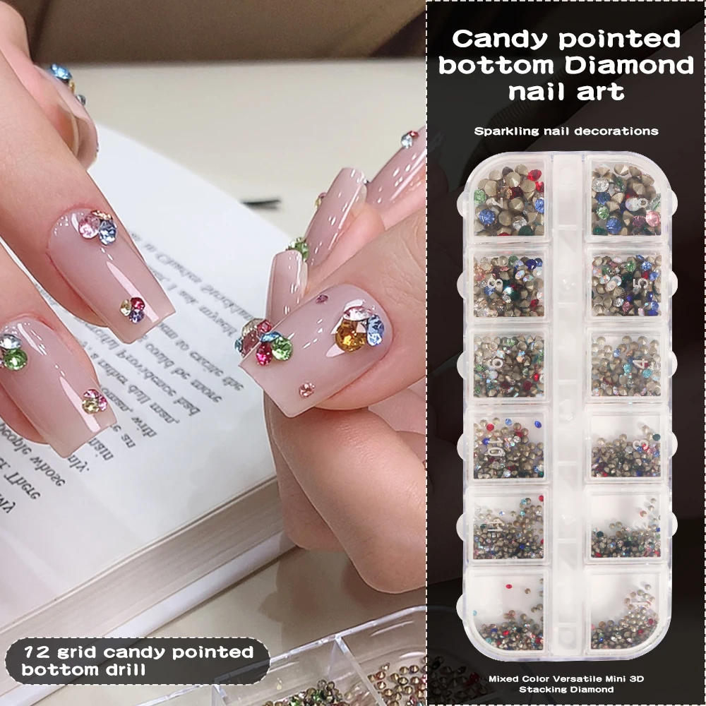 

650pcs Mixed Sizes Pointed Back Colorful Nail Gems Candy Nail Rhinestones Sparkling Manicure Decoration DIY Nail Art Supplies