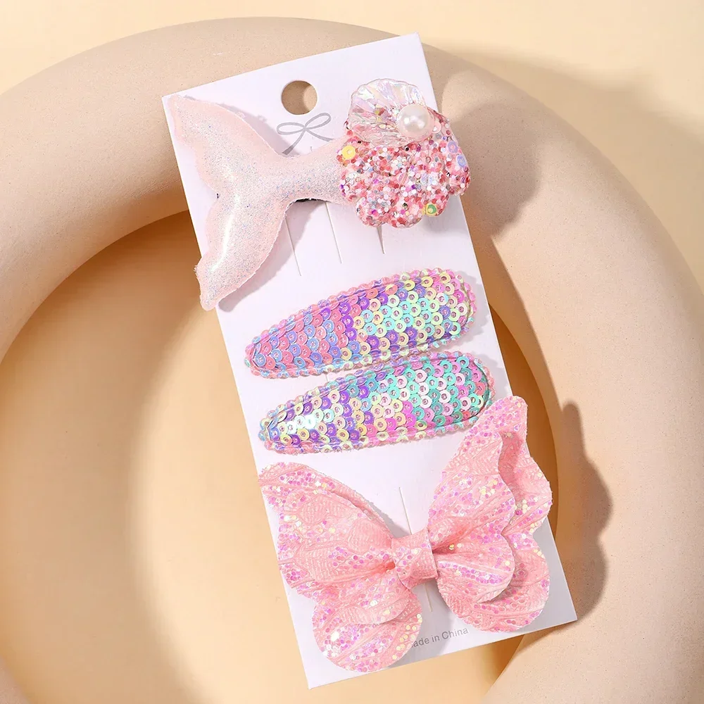 

4pcs/set Girls Sequin Fish Tail Butterfly Hairpins Children Kids BB Hair Clips Barrettes Baby Accessories Hairclip Headwear Gift