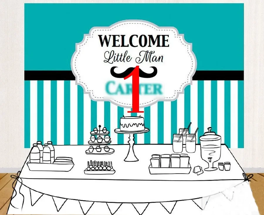 custom little man baby shower mustache blue and white striped background  High quality Computer print party backdrops