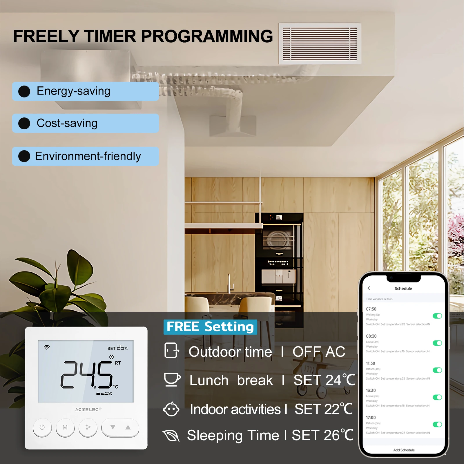 เครื่องปรับอากาศดิจิตอลกลาง FCU Fan Coil Unit Thermostat เครื่องควบคุมอุณหภูมิแบบตั้งโปรแกรมได้รายสัปดาห์ราคาขายส่ง