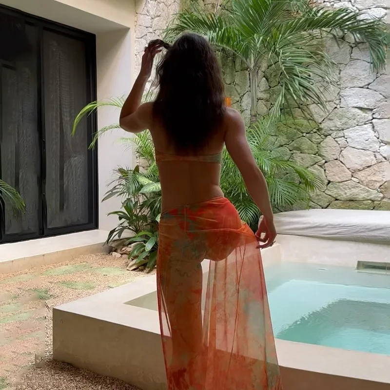 2025 tendencia de Bikini y falda con hombros descubiertos para mujer, 3 uds., ropa de playa, Bikini Sexy a la moda para mujer, traje de baño para vacaciones, ropa