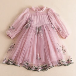 2 6 8 Yrs Spring Girls Princess Dresses Long Sleeve Autumn Kids Tulle Vestidos Flower Elegant Party Dress Children Casual Cloth