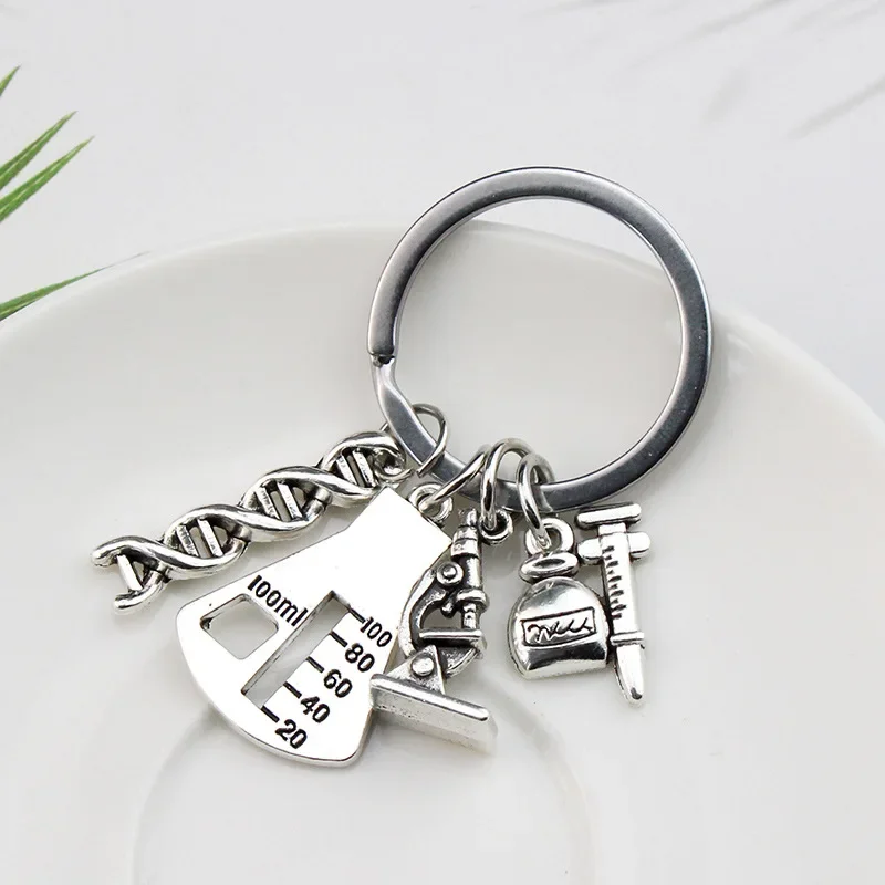 LLavero de moléculas de química de ADN, collar de recuerdo para estudiantes de ciencia, matraz de microscopio, profesor y estudiante
