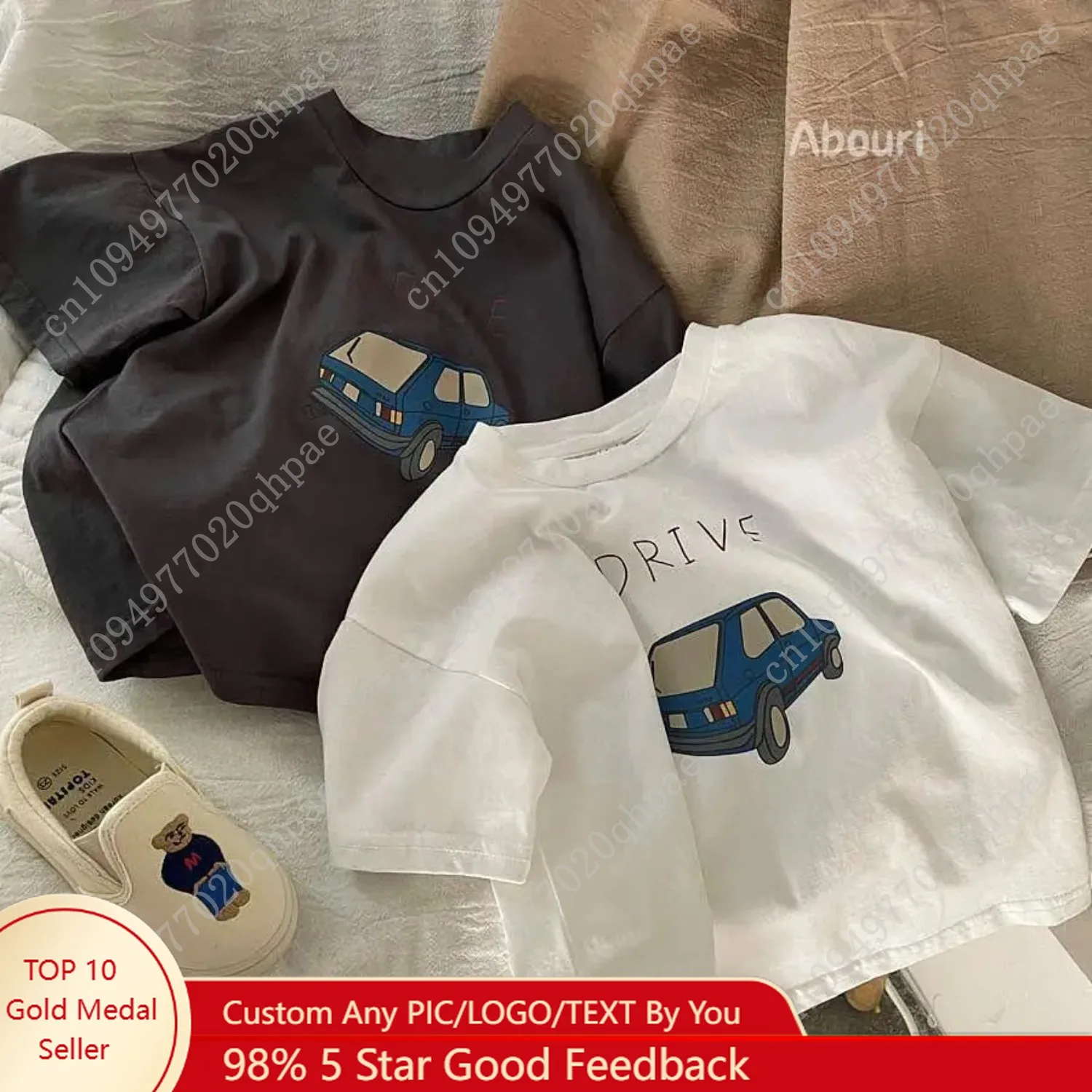 T-shirt a maniche corte imprimés de couleur unie, vêtements d'été pour garçons, amples et casual, collare, vêtements p