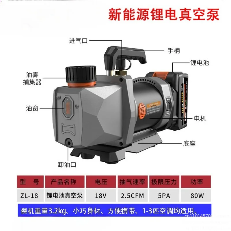 18V Lithium Battery Vacuum Pump 2.5CFM Automotive Refrigeration Maintenance Tools Including Battery Charger