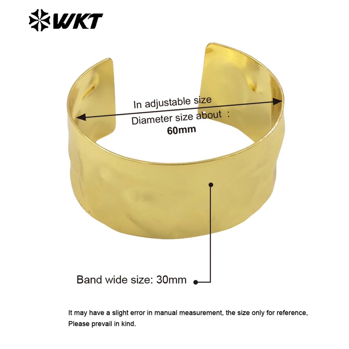WT-B659 Simple And Retro Yellow Brass With 18k Real Gold Plated Cuff Adjustable Bangle Exaggerate Jewelry Decorated