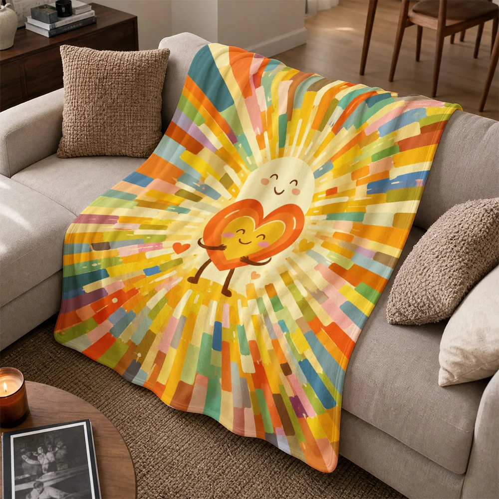 Abstract Sunshine Pattern Throw Blanket for Sofa Couch Living Room Boho Decor Vibrant Yellow Geometric Cozy Home Throws Gift Ide