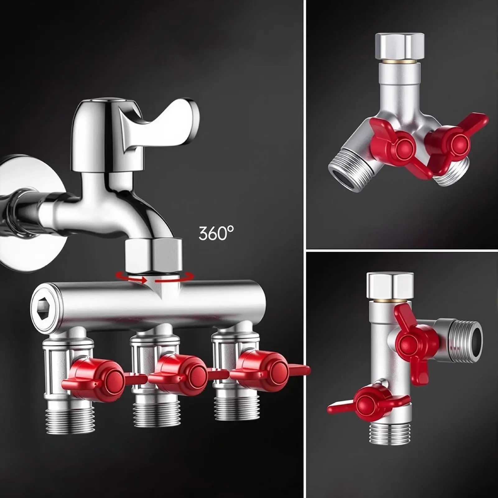 

Тройник-разветвитель для шланга, 3-ходовой, большой, металлический, усиленный, для наружного использования, для полива газонов