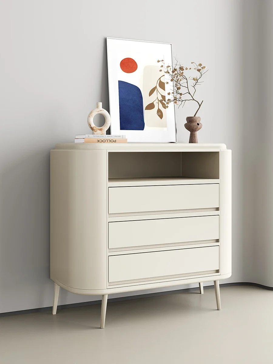 Light Luxury Solid Wood Chest of Drawers Entrance Cabinet Italian Minimalist Cream Style Side Cabinet Curio Cabinet Silent