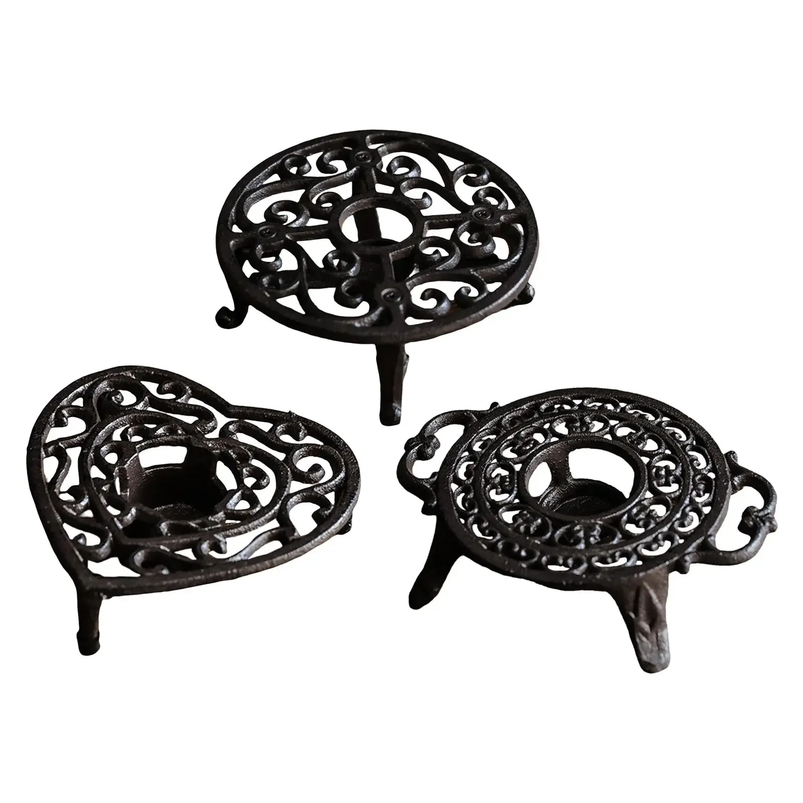 

Retro Cast Iron Teapot Warmer Graceful Decoration Coffee Milk Soup Heater Hollow Out Dish Cups Heater for Balcony Garden Hotel