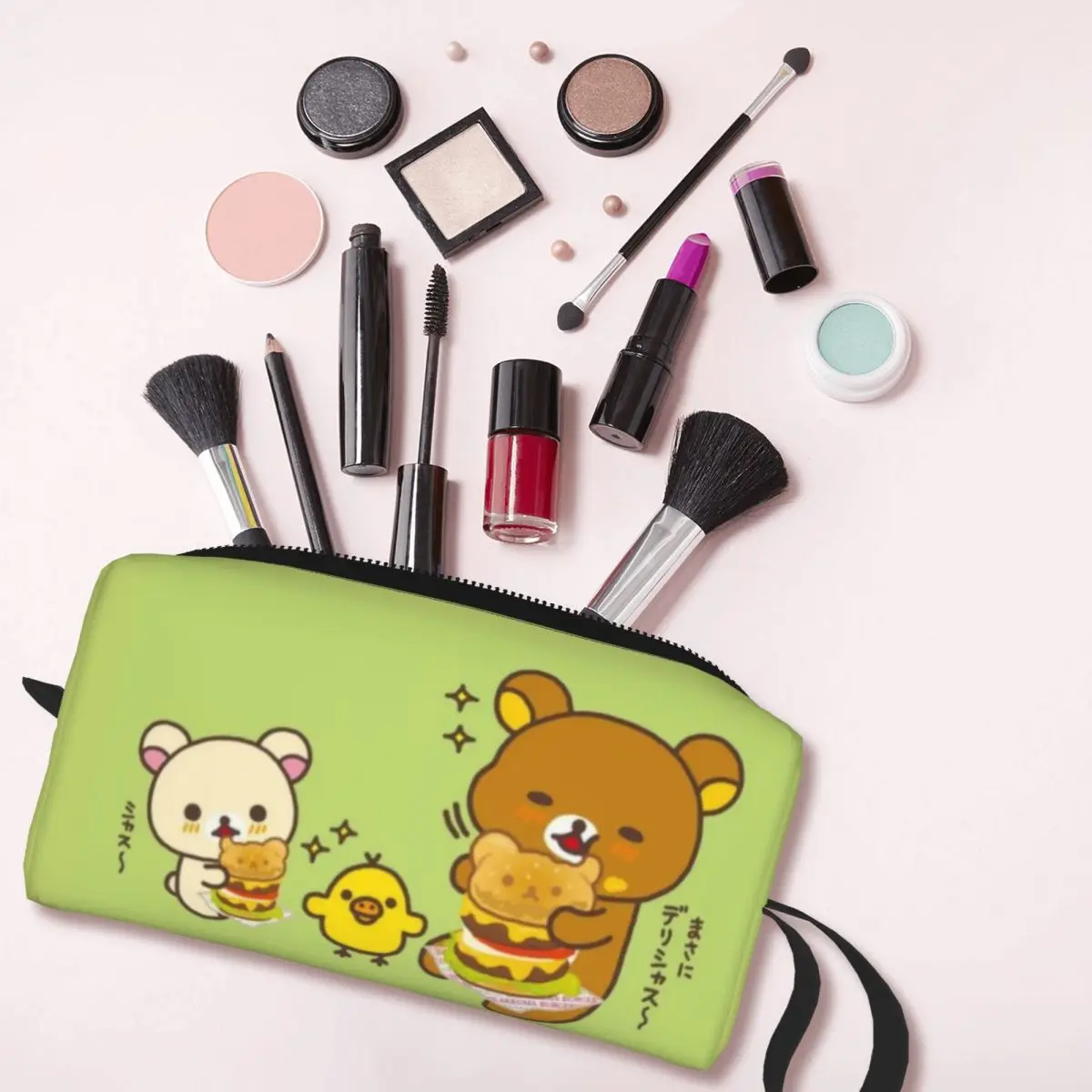 Custom Rilakkuma And Friends Eatin Burger Makeup Bag Women Travel Cosmetic Organizer Kawaii Storage Toiletry Bags