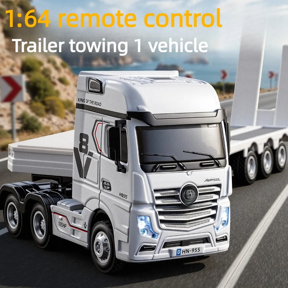 1:64 Scale RC Flatbed Trailer 12‑Channel 2.4G Proportional Precision Control Mini Car With Light Sound High/Low Speed Servos