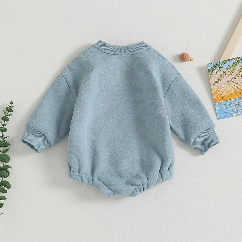 Baby Boy Oversized Sweatshirt Romper Solid Long Sleeve Bubble Little Dude Romper 1 Piece Clothes