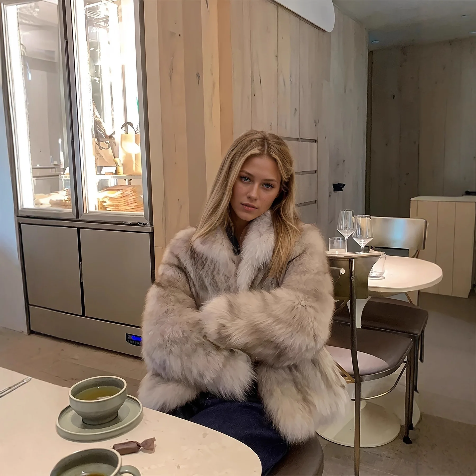 Popular imitation fox fur jacket women's new lapel temperament versatile furry top