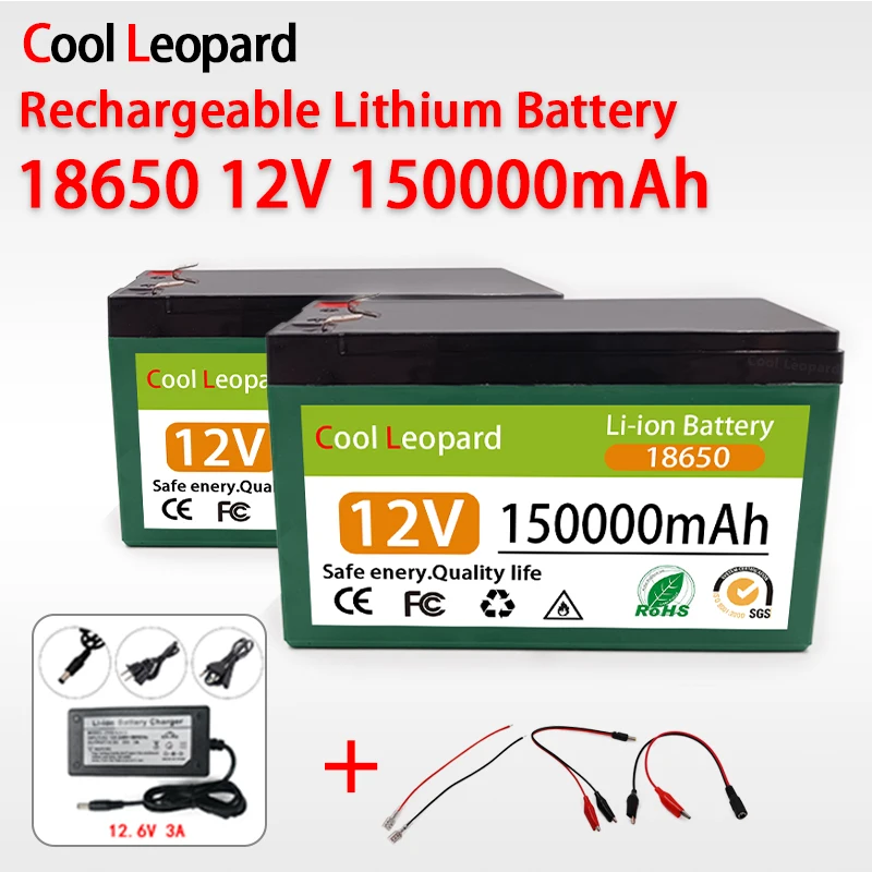 

New 12V 150000mAh 18650 Lithium Ion Battery Pack Built-In BMS,For Sprayer, Electric Vehicle, LED Lamp Battery+12.6V 2A Chargery