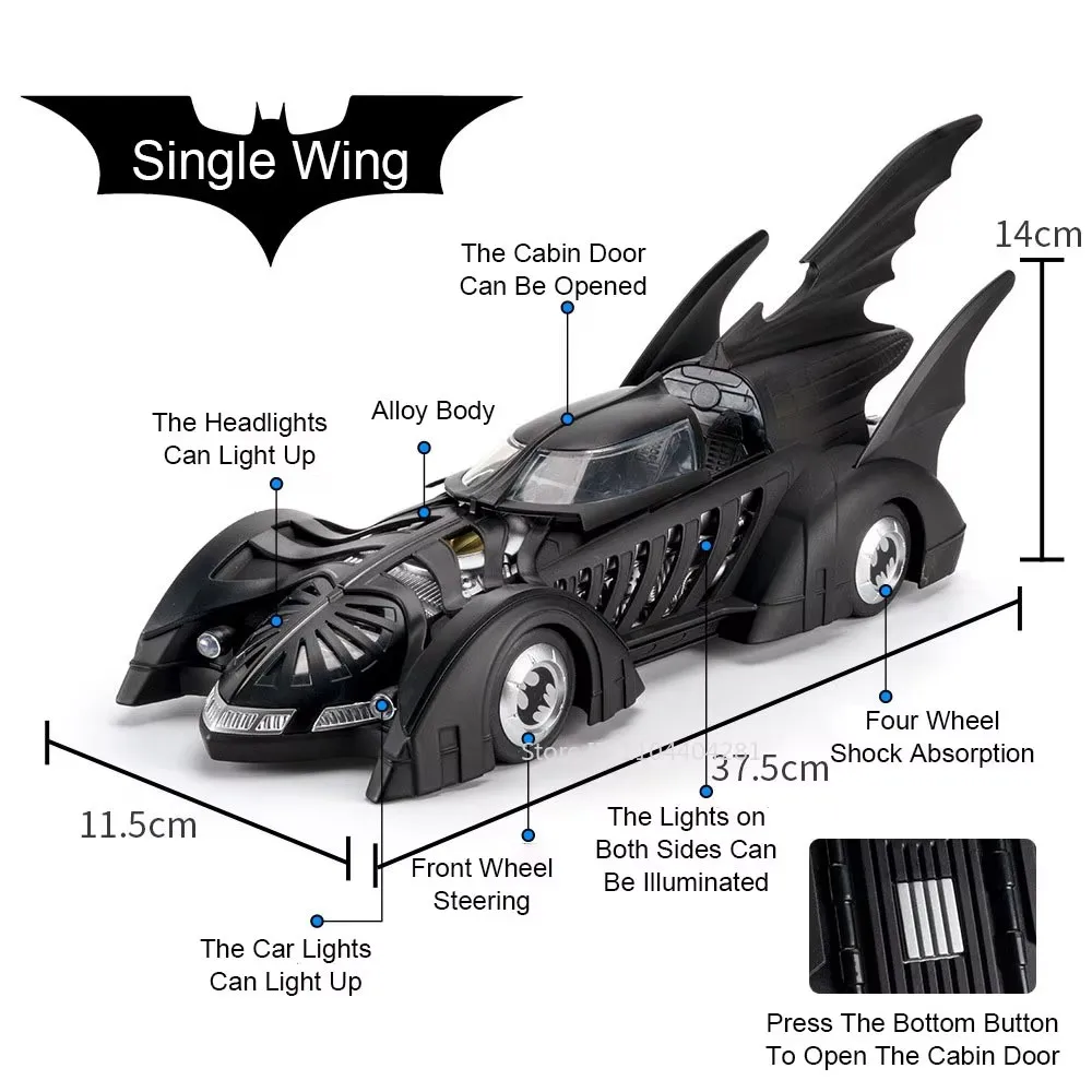 1:18 합금 배트모빌 텀블러 1995 장난감 모델 다이캐스트 자동차 스프레이 기능 도어 열림 소리와 빛 풀백 차량 크리스마스 선물