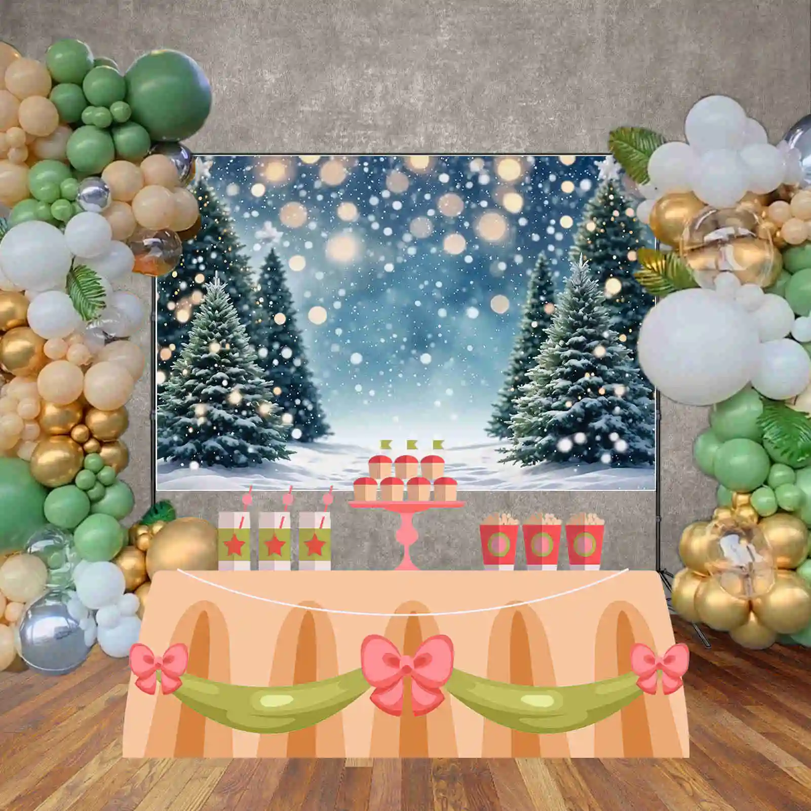 Moon. qg Winter Kiefer Hintergrund Weihnachten Schnee im Freien Feld Kinder Kulissen benutzer definierte Party Dekorationen Fotoshooting Requisiten