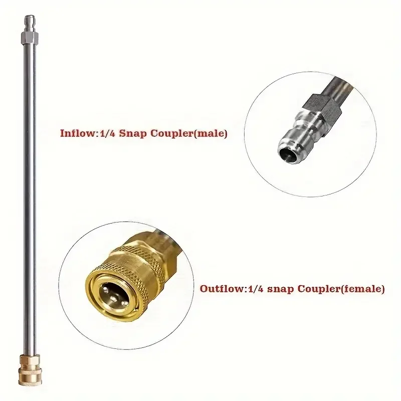 High Pressure Water Gun Extension Rod Quick Plug 17 Inch Stainless Steel Extension Rod 1/4 Male And Female Quick Connection Exte