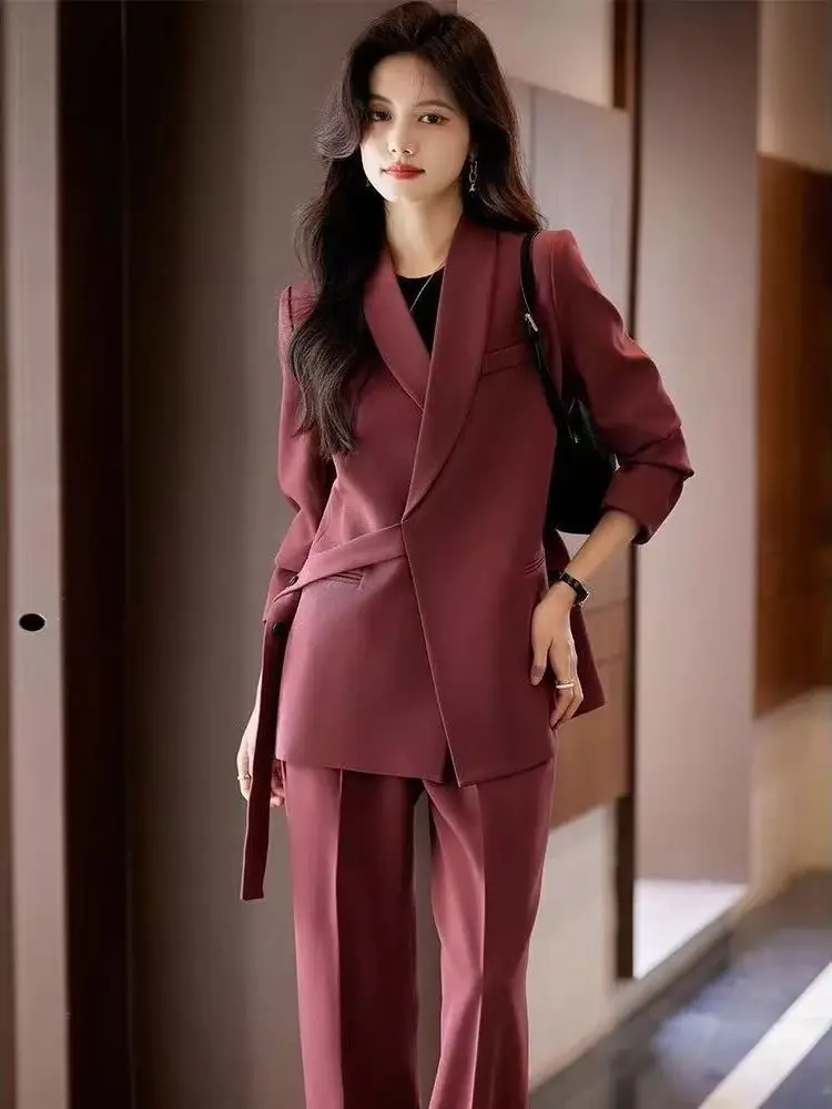 

Spring Autumn New Sle Loose Age-Defng Wide Leg Pants Suit Set for plus Size Women High Waist Long Sve Korean Faion