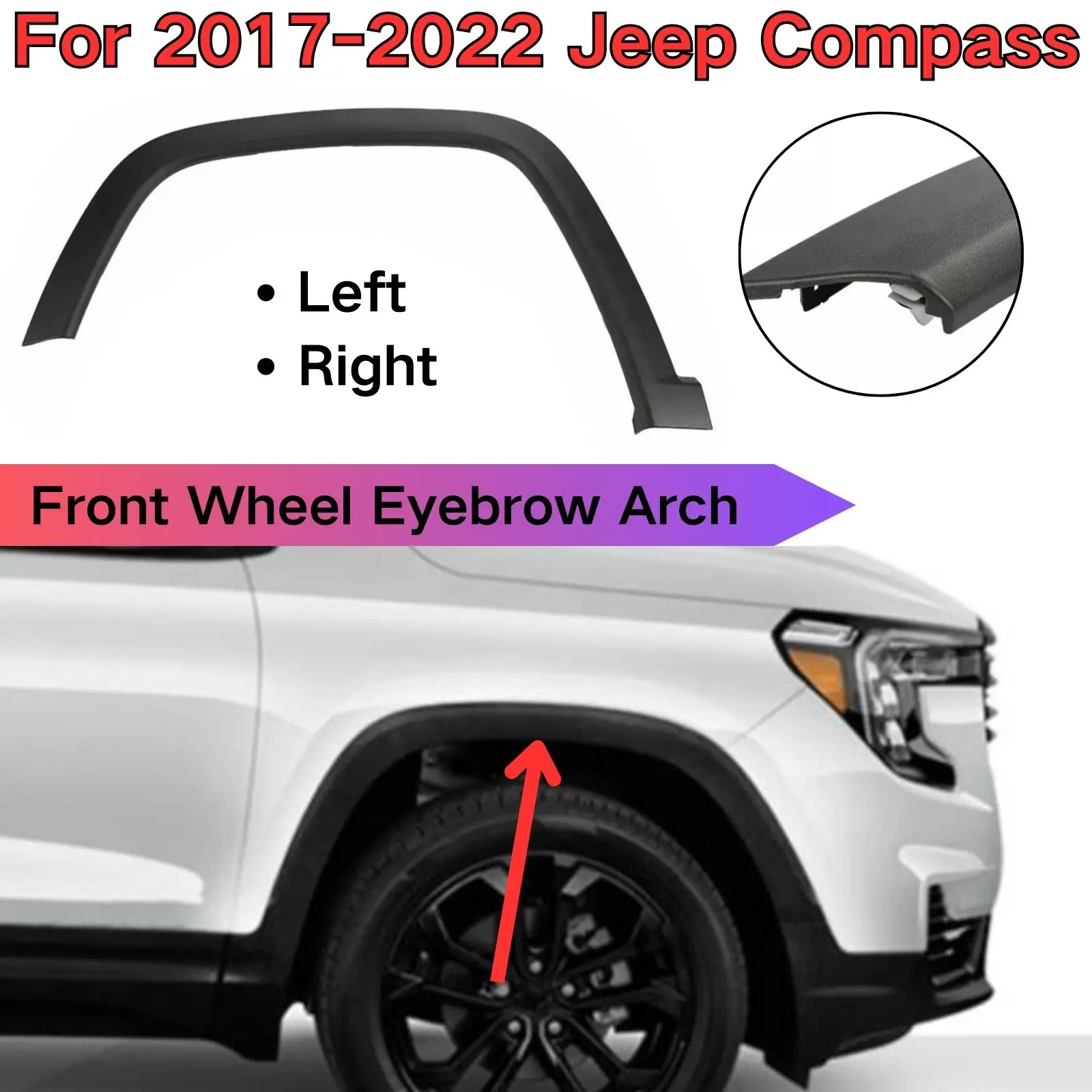 

For 2017 2018-2021 2022 Jeep Compass Front Wheel Eyebrow Arch ABS Flare Molding Trim Right Left Side Black Car Accessories