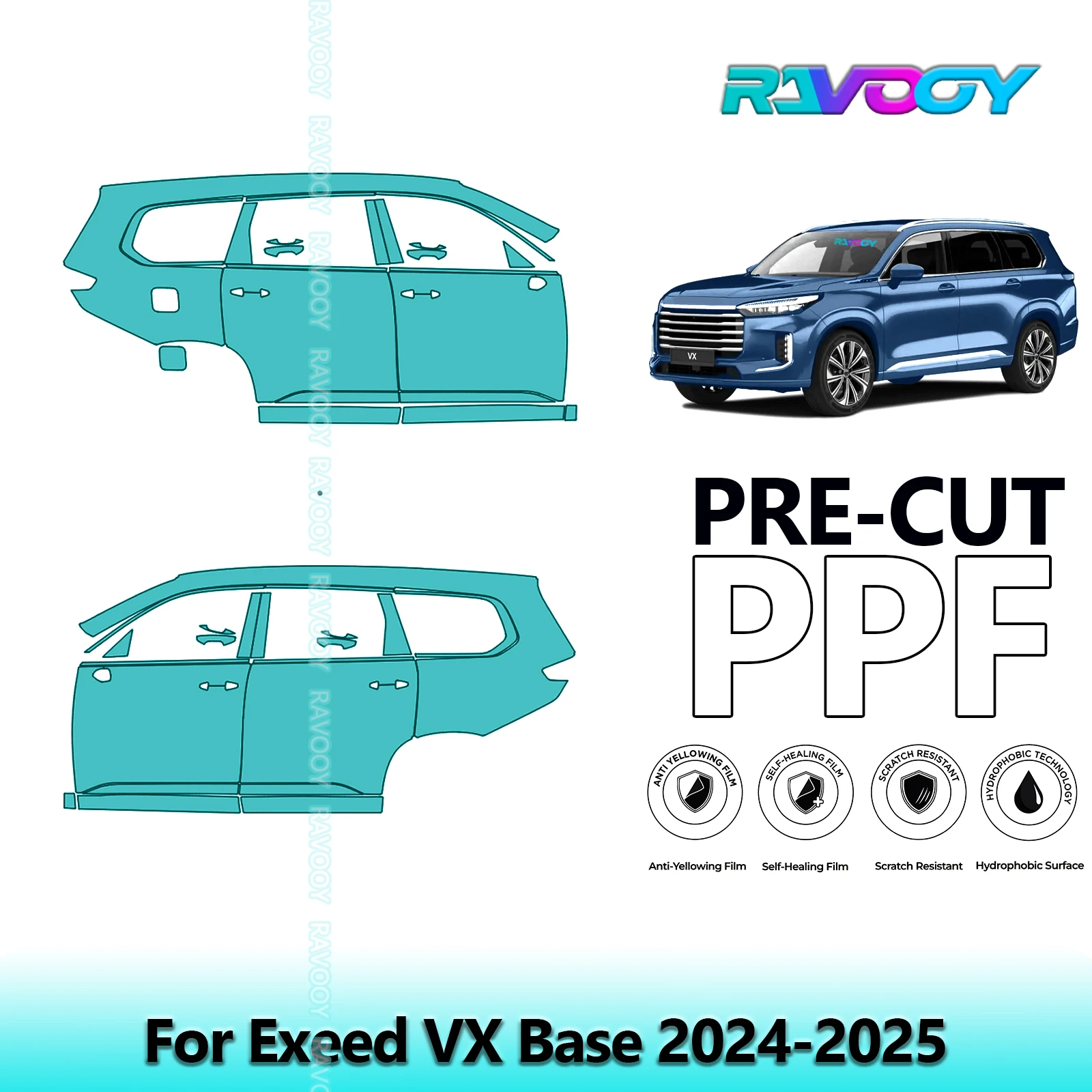 

For Exeed VX Base 2024-2025 8.5mil Clear Matte Pre-Cut PPF Door & A/B Pillar Kit TPU Paint Protection Film Set