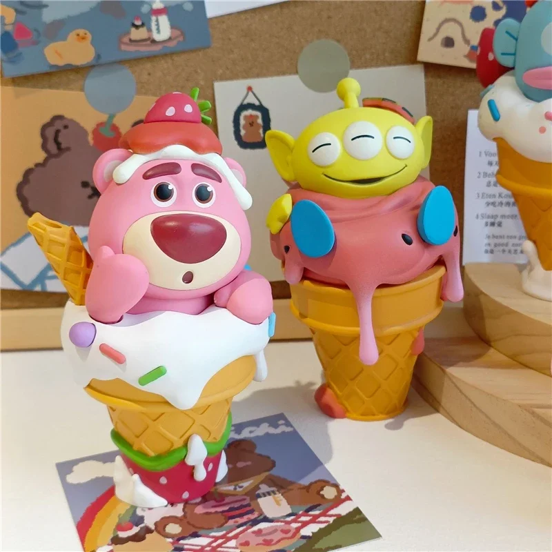 Disney Ice Cream Cone Figurine Lotso Winnie The Pooh Stitch Ice Cream Collection Ornaments For Children'S Toys As Birthday Gifts