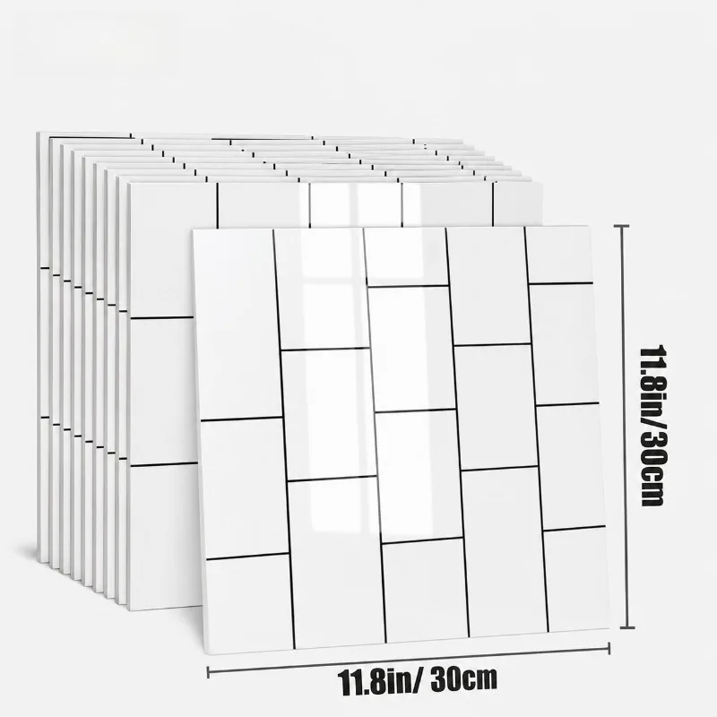 30/50pcs Self-Adhesive Wall Stickers White Checkered PVC Wallpaper Oil-Resistant Sticker for Kitchen Bathroom Laundry Room Decor